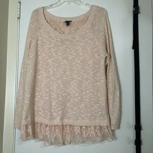 Torrid Pink knit long sleeve accordian back lace sweater plus size 0